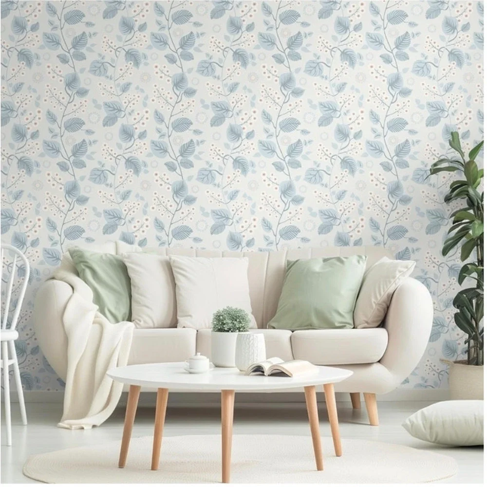 Drhwefsq Floral Peel Stick Wallpaper Blue White Leave 17.3